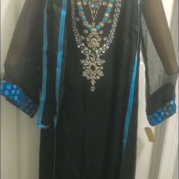 Black and blue georgette with silver work - Picture 1 of 2